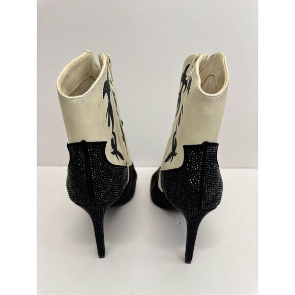 INC Cowboy‎ Boots Size 9.5 Black Cream Embellished Western High Heel Booties - Picture 7 of 11